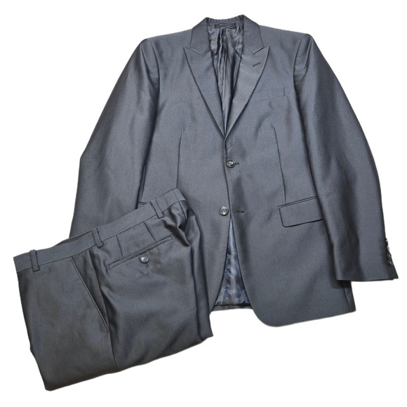 Calvin‎ Klein Slim Fit Suit Set Mens 38R 2 Piece Pants 30x30 Silver Gray Metal